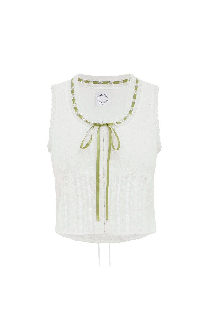 Adeline Top | White/Green